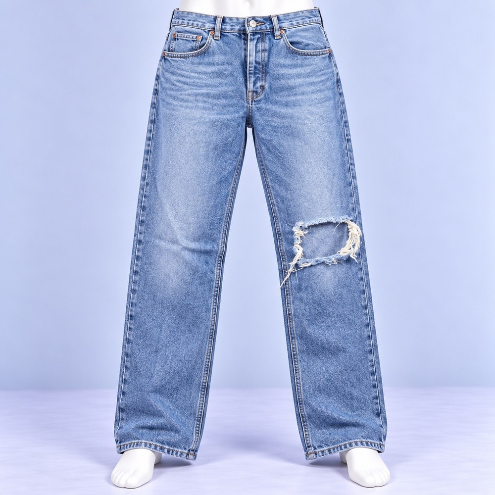 PacSun Straight Leg Jeans Womens 27 Blue Distressed High Waisted Button Fly